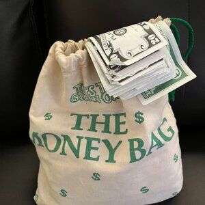 PLAY PAPER MONEY FOR LEARNING! ( with sturdy canvas money bag)